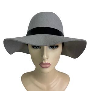 Hat Attack Women's Wool Felt Light Gray 3" Brim Hat Black Leather Band New O/S